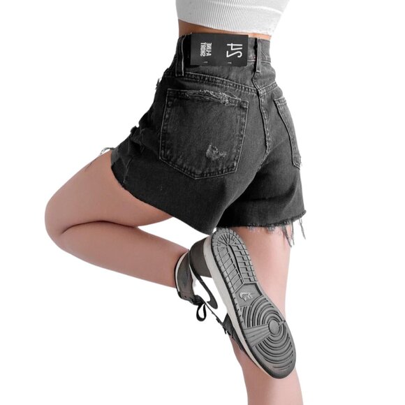 Urban Outfitters BDG A-Line Shorts Washed Black Raw Hem Distressed Short Size 24 - Picture 3 of 16